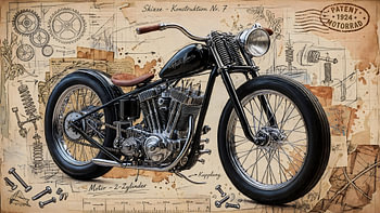 Motorrad Bild Schwarz - Bobber Chopper Vintage Oldtimer