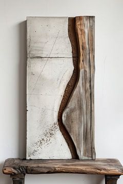 Beton en hout kunst op een houten kleine tafel van Digitale Schilderijen
