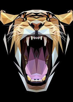 Tiger Head Angry Close Up Abstract Low Poly von Yoga Art 15