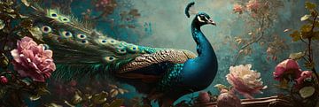 Peacock still life panorama art by Digitale Schilderijen