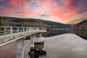 Falkenstein Talsperre, Vogtland Sachsen Deutschland Sonnenuntergang -Fotografie