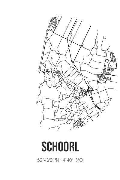Schoorl (Noord-Holland) | Map | Black and white by Prints of Place