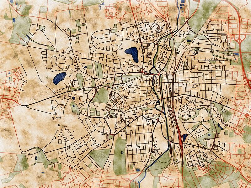 Map of Lüneburg with the style 'Serene Summer' by Maporia