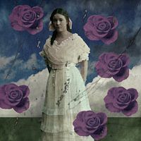 Vintage beauty and purple roses