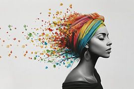 Street Art Portrait - Frau mit buntem Haar Elegantes Gemälde von BowiScapes – Kunst und urbane Wandgestaltung