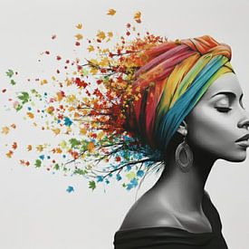 Street Art Portrait - Femme aux cheveux colorés Peinture élégante sur BowiScapes Art Abstrait  et digital