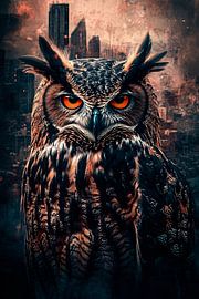 Surreale Eule über Skyline von Art & Soul Creations