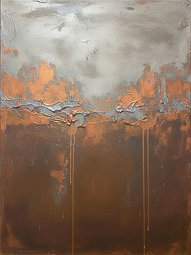 Abstrakte Industriemalerei: Gemischte Medienkunst in Erdtönen