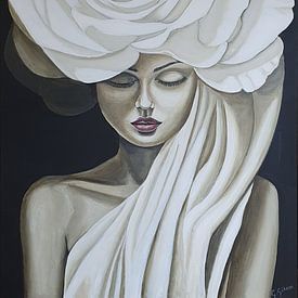 Frau mit einer weißen Rose von Gulserin Gokcan