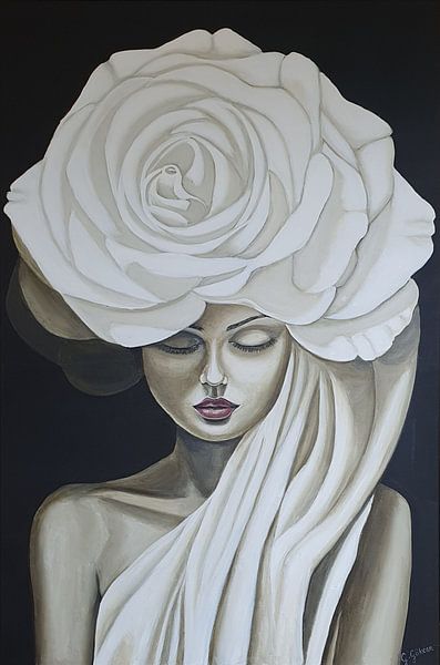 Woman With a White Rose by Gulserin Gokcan