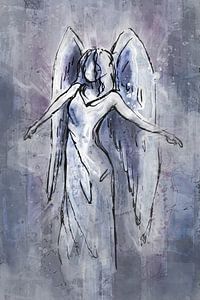 Engel in lila, rosa, blau und grau