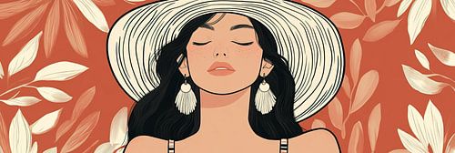 Femme boucles d'oreilles | Femme détendue sur fond floral