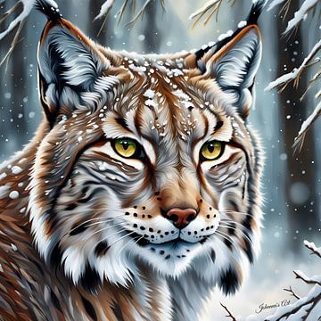 Wilde dieren - Portret van een lynx (2) van Johanna's Art