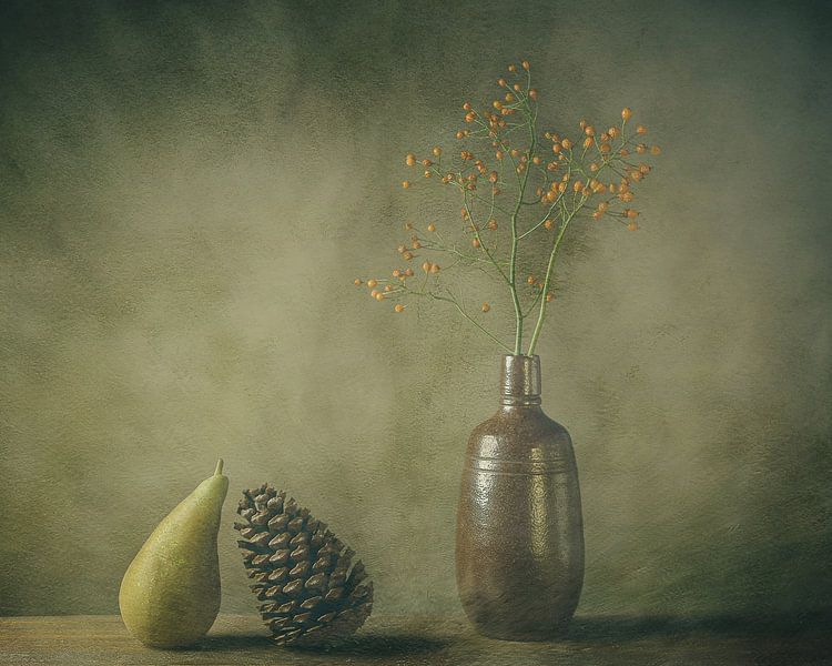 pine cone and pear by Saskia van der Linden