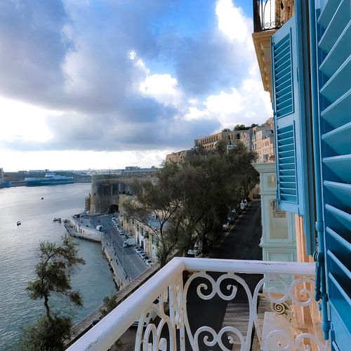 Balkonuitzicht over de Grand Harbour, Valletta Malta