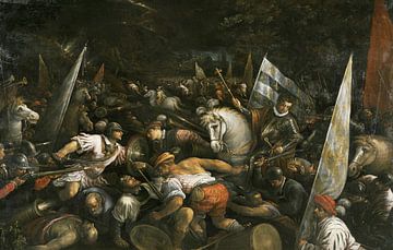 Slagscène: Karel VIII ontvangt de kroon van Napels, Francesco Bassano