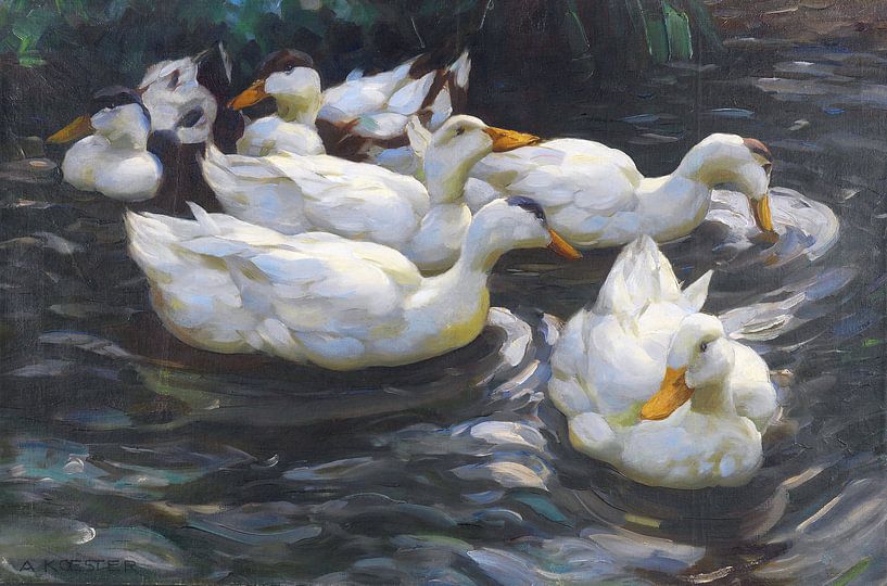 Sechs Enten im Wasser, ALEXANDER KOESTER, Ca. 1900-1905 von Atelier Liesjes