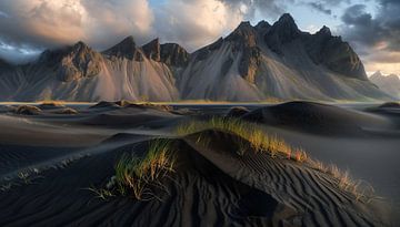 Zonnekusjes voor de kliffen van IJsland van fernlichtsicht