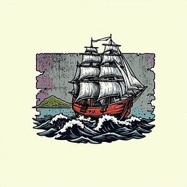 Crimson Horizon&quot ; Une aventure nautique vintage d'un grand navire sur des mers agitées sur Artistic