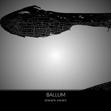Zwart-witte landkaart van Ballum, Fryslan. van Rezona
