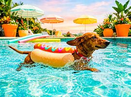 Dachshund in hotdog suit by ArtMomente