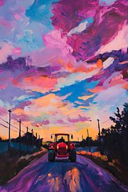 Tractor ride at sunset by Poster Art Shop