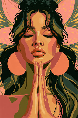 Inner Peace – Modern Portrait of a Woman with Hands in Meditation