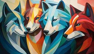 Abstracte wolven kubisme panorama van TheXclusive Art