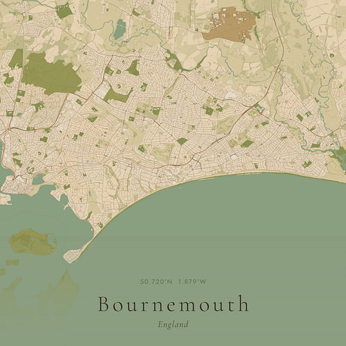 Vintage-Landkarte von Bournemouth, Vereinigtes Königreich