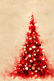 Sapin de Noël rouge baigné d'une chaude lueur bokeh sur Eva Lee