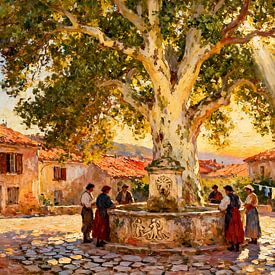 Dorpsfontein in het avondlicht van Kristin M