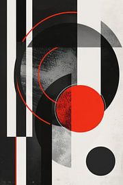 Dynamic circles - Abstract movement in black, red and white by Poster Art Shop
