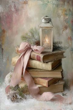 Winter Stilleven - Vintage Boeken en Lantaarn Decoratie