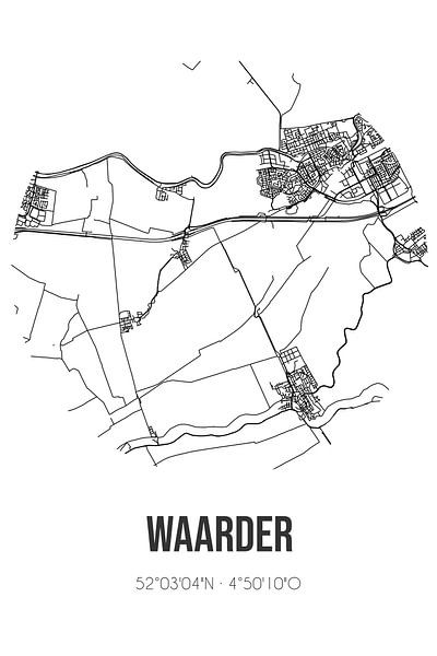 Waarder (South-Holland) | Map | Black and White by Prints of Place