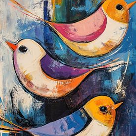 Drie Kleurrijke Vogels van ARTEO Schilderijen