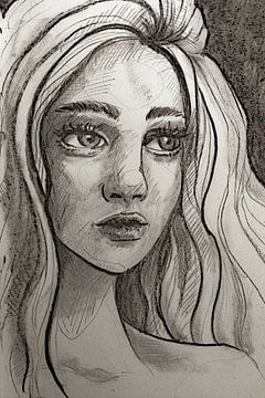 Pencil portrait of a young woman by Emiel de Lange