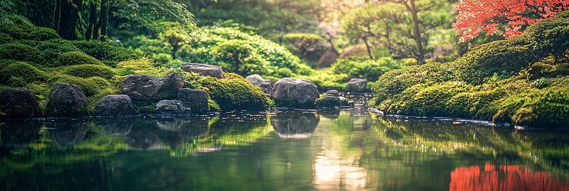Zen tuin achtergrond banner. Aziatisch seizoensbeeld van Ariadna de Raadt-Goldberg