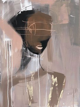 Modern abstract portret in roze, bruin en een vleugje goud van Carla Van Iersel