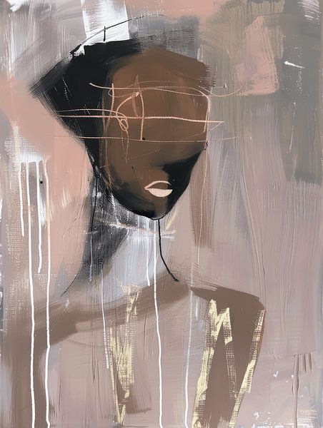 Modern abstract portrait in pink, brown and a touch of gold by Carla Van Iersel