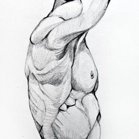 Tekening van een mannen figuur in zwart wit. van Therese Brals