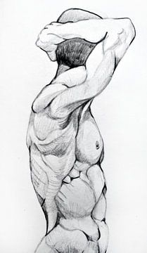 Dessin d'une figure masculine en noir et blanc.