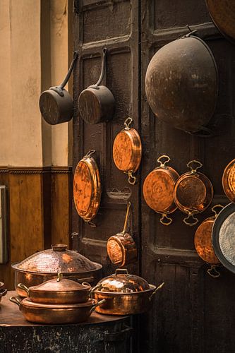 A bronze pots and pans collection in Fez, Morocco