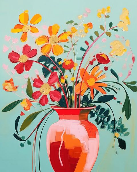Vase très coloré avec des fleurs par Studio Allee