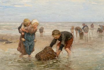 Fishermen's children catching shrimps, Bernardus Johannes Blommers