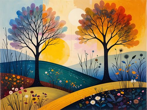 Deux arbres au coucher du soleil