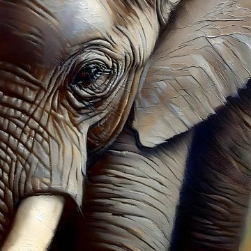 Close-up van een olifant, olieverfstijl van Studionien