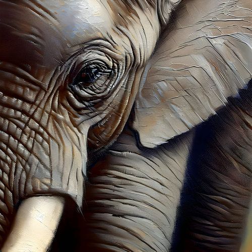 Close-up van een olifant, olieverfstijl