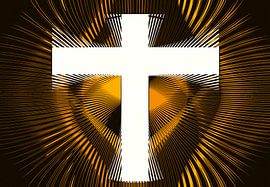 Wit kruis omringt met gouden stralen von Leo Huijzer