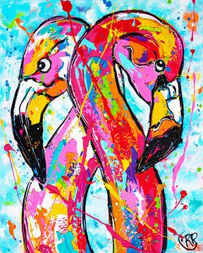 Flamingo liefde van Happy Paintings