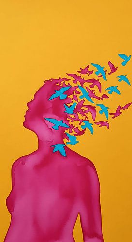 Mental Liberation Abstract Poster | Vibrant Magenta & Cyan Freedom Wall Art